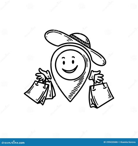 Cute Line Doodle Store Location Pin Emoji. Freehand Sketch Pinpoint. Map Address Comic Emoticon ...