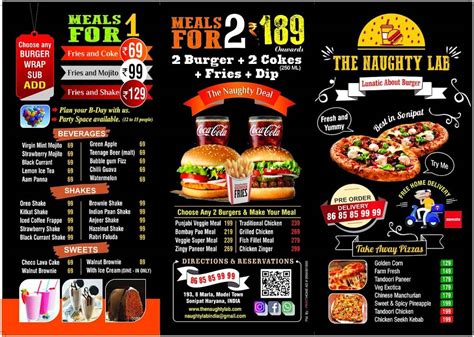 Menu at The Naughty Lab, Sonipat