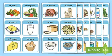 Cartes de vocabulaire : la nourriture et produits ménagers