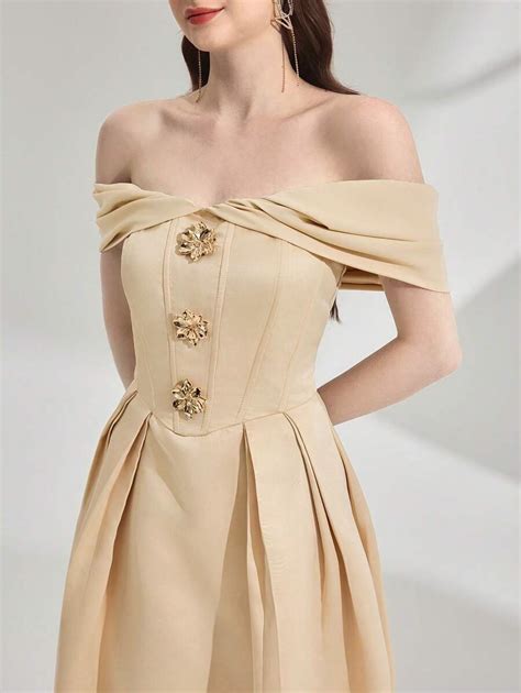 Poshira Off Shoulder Cinched Cinched Waist Women Evening Gown (Heavily ...