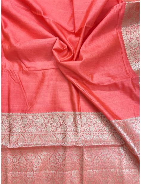 Buy Neon Peach 2 Ply Pure Silk Saree at Paridhaanam|Only in Noida