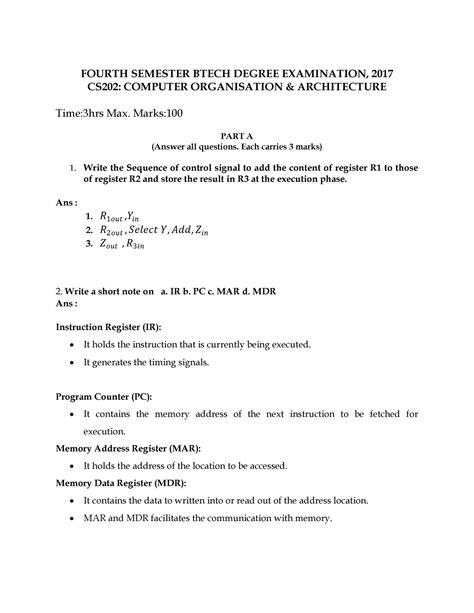 CS202-COA- Model QP & Answer 3 - FOURTH SEMESTER BTECH DEGREE ...