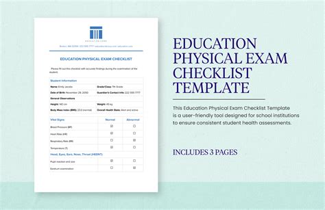 Education Physical Exam Checklist Template in PDF, Word, Google Docs ...