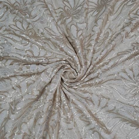 Light Gold Color Net Embroidered Fabric