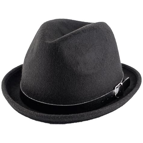 Buy The Tie Hub Black Fedora Hat for Men Wide Brim Hat with Brown Belt ...