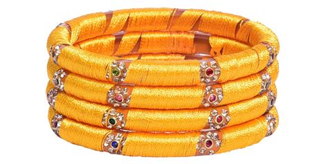 Sukriti Indian Party wear Silk Thread Acrylic Yellow Bangles for Girls ...