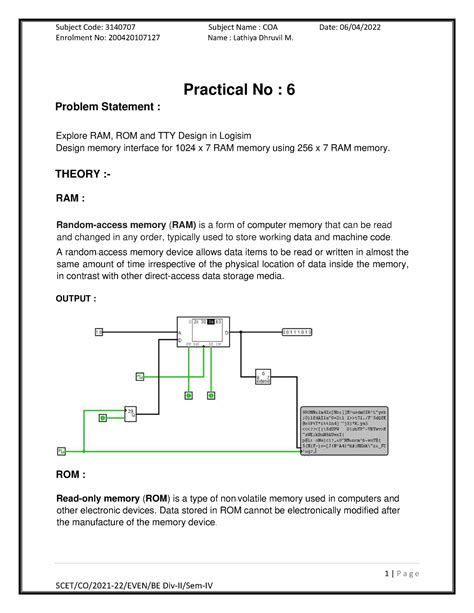 RAM ROM and TTY - Subject Code: 3140707 Subject Name : COA Date: 06/04 ...