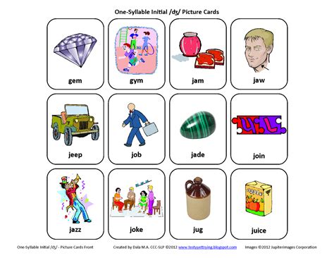 Testy yet trying: Initial J: Free Speech Therapy Articulation Picture Cards