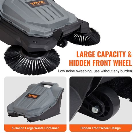 VEVOR Walk-Behind Hand Push Floor Sweeper, 25.6" Sweeping Width Floor ...