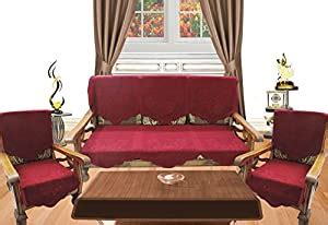 Royalina Maroon Embossed 5 Seater Net Sofa Cover Set -10 Pieces ...