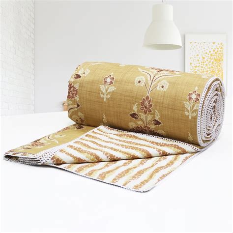 100% Cotton Mustard Printed Reversible Dohar Online In India By Aurave ...