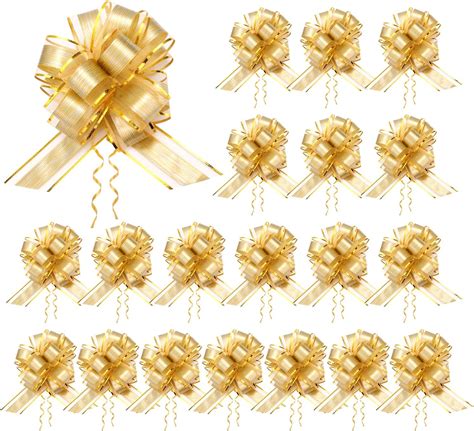 Amazon.com: 20pcs Large Gift Bows, Ribbon Pull Bows with Gold Edge Big ...