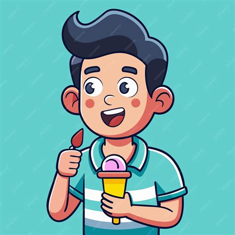 Vector Cartoon Illustration of Man Eating Ice Cream with Spoon | Premium AI-generated image