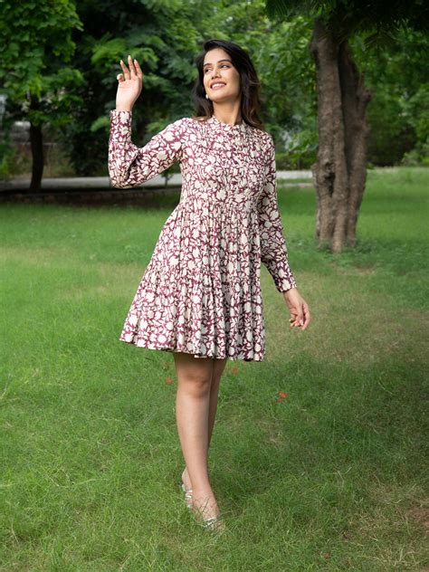 MULMUL ISHI BLOCK PRINTED FLARED MINI DRESS – Mulmul.com
