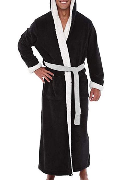 Frontwalk Mens Bath Robes Long Sleeve Wrap Robe Hooded Dressing Gown ...
