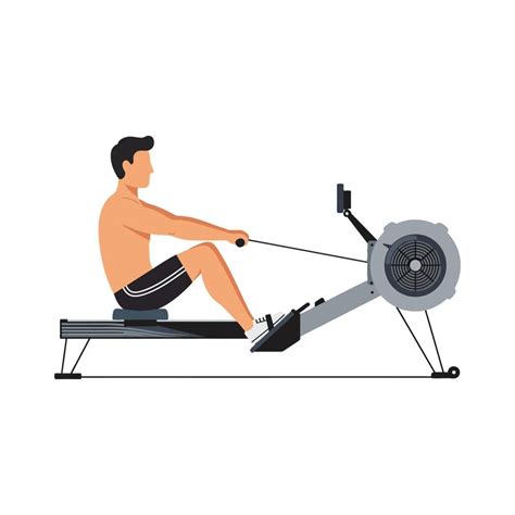 Man exercising on rowing machine indoor fitness workout vector ...