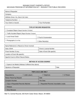 Fillable Online sh ingham INGHAM COUNTY SHERIFF s OFFICE MICHIGAN ...