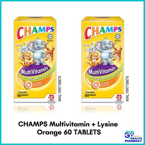 Champs Multivitamins Plus Folic Acid & Lysine Chewable Tablet (Orange) 60s | Shopee Malaysia
