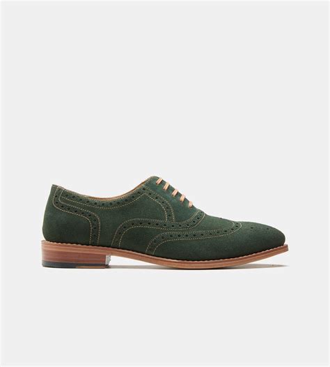 Goodyear Welted Olive Suede Wingtip Oxfords – Kozasko
