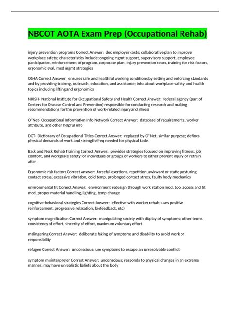 NBCOT AOTA Exam Prep (Occupational Rehab) Questions With Complete ...