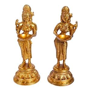 Buy Kartique Brass Idol Diya Meenakshi Devi Diya Oil Lamp Deep Laxmi ...
