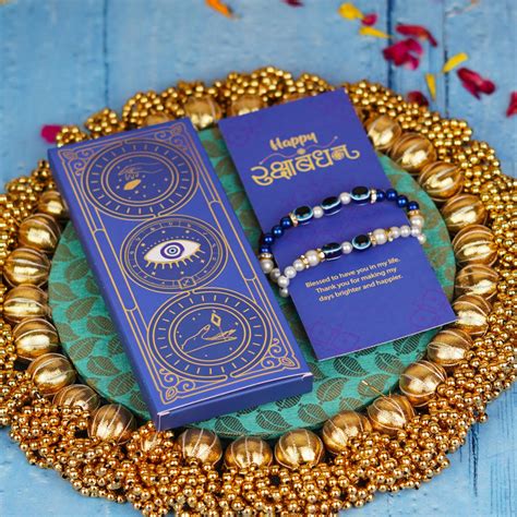 Pearls and Blue Beads Evil Eye Rakhi Bhaiya Bhabhi – ServDharm