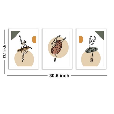Set of 3 Art Prints for Wall Décor Boho MDF Embosed 3D Framed Dancing ...