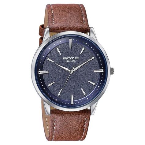 Buy Online Sonata Poze Quartz Analog Blue Dial Leather Strap Watch For ...