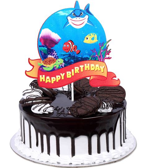 Under The Sea Happy Birthday Cake Topper Glitter Fish Shark ...
