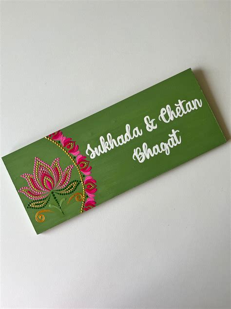 Custom Family Nameplate with Lotus & Border Design – Nartika