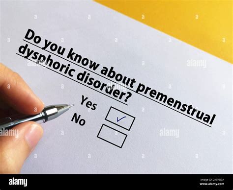One person is answering question about mental health. The person knows about premenstrual ...