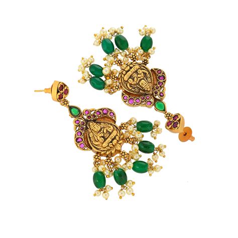 Divine Motifs Temple Design Brass Gold Toned Jewellery Set – VOYLLA