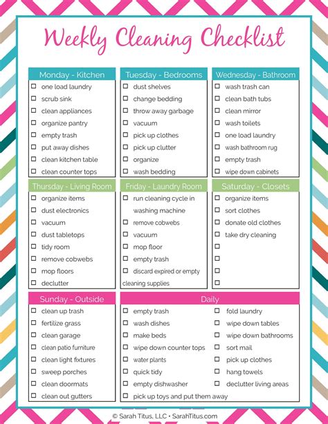 Cleaning Checklist Printable, Weekly Cleaning Checklist, Cleaning List ...