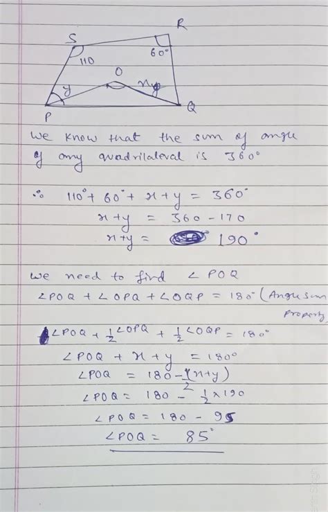 what is the value of angle POQ if OP and OQ are angle bisector - Brainly.in