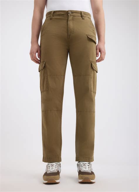Men Khaki Mid Rise Utility Stretch Cargos | Pepe Jeans India