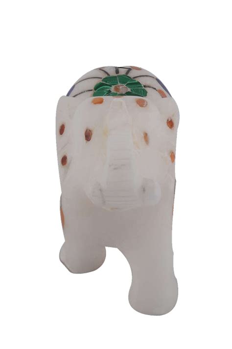 Handcrafted White Marble Elephant Sculpture With Floral Inlay Work ...
