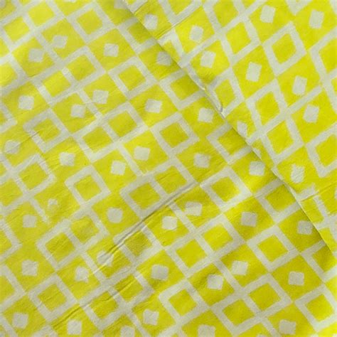 Pure Cotton Discharge Neon Yellow With White Hand Block Print Fabric ...