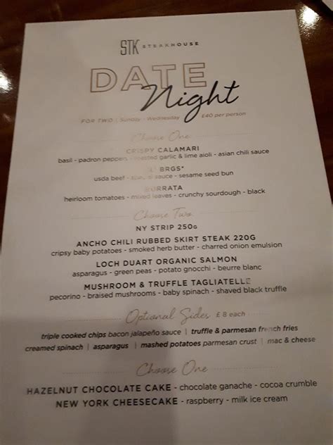 Menu at STK Steakhouse Strand, London, 336-337 Strand
