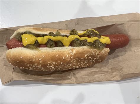 A delicious Costco beef hot dog. 🤤 I paired it with pink lemonade to ...