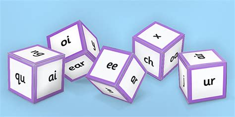 Black and White Phase 3 Phoneme Sounds Dice Nets - Twinkl