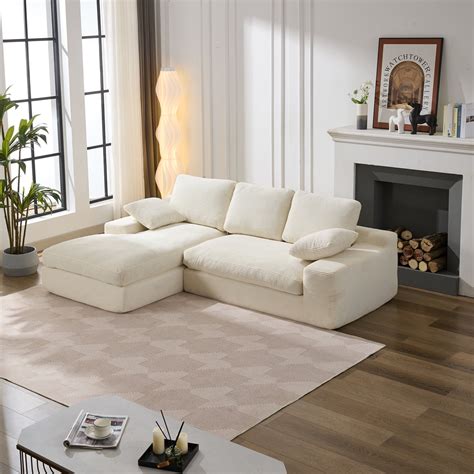 99" Sectional Cloud Couch with 53" Chaise Lounge, Boneless L Shape Sofa ...