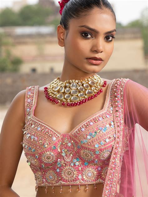 Designer Peach Pink Georgette Lehenga