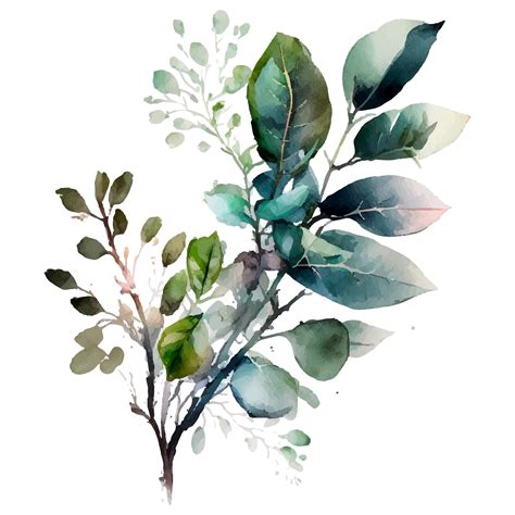 Premium Vector | A watercolor painting of green leaves and branches.