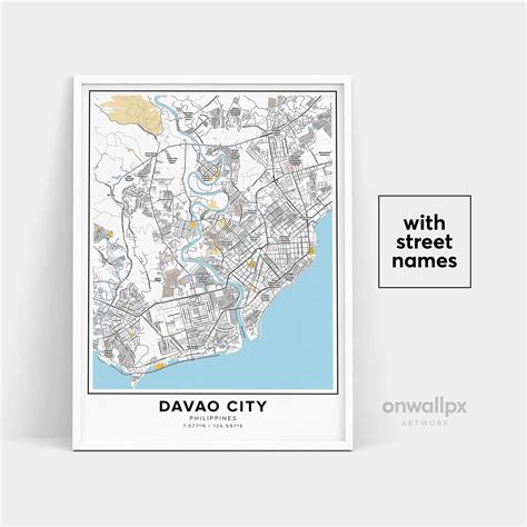 Davao City Map Print, Street Names Davao City Print, Map of Davao City, City Map Art, Davao City ...