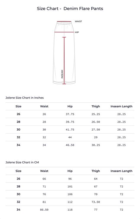 Denim Flare Pants Size Chart – Jolene
