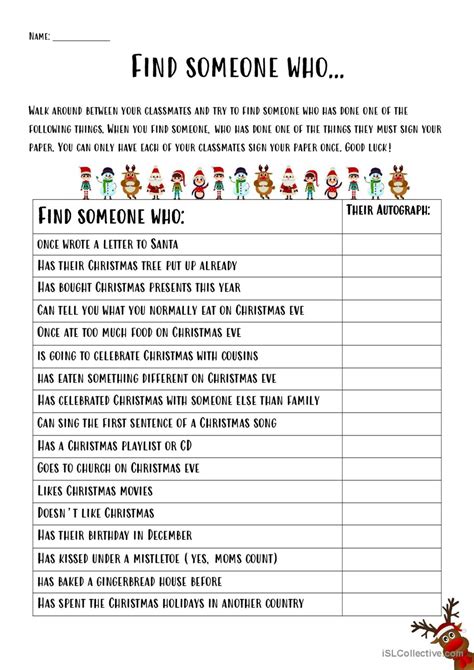 Christmas - find someone who: English ESL worksheets pdf & doc