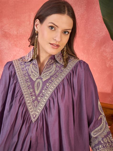 Floral Embellished Shirt Collar Tunic With Trouser Co-Ords Set ...