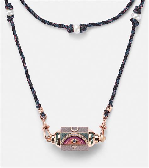 Lucky 18ct rose gold locket necklace with diamonds in pink - Marie Lichtenberg | Mytheresa