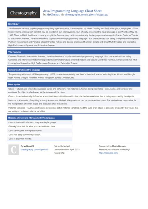 Java Programming Language Cheat Sheet 的图像结果