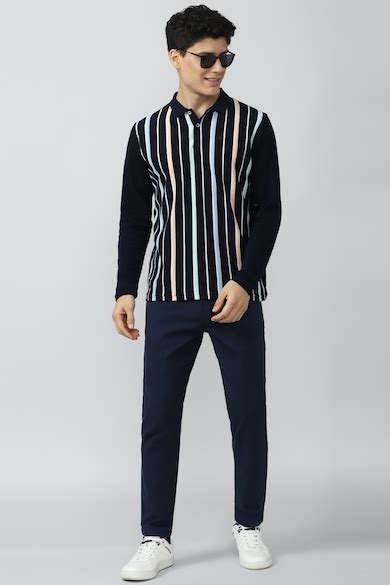 Buy Men Black Stripe Polo Neck Collar T-shirt Online - 749542 | Peter ...